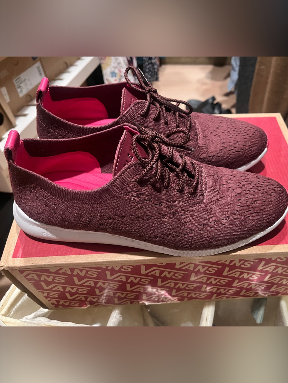 Cole Haan Women’s Knit Lace-Up Sneakers - Burgundy with Pink Interior